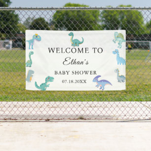 Stylish Dinosaur Baby Shower White Banner