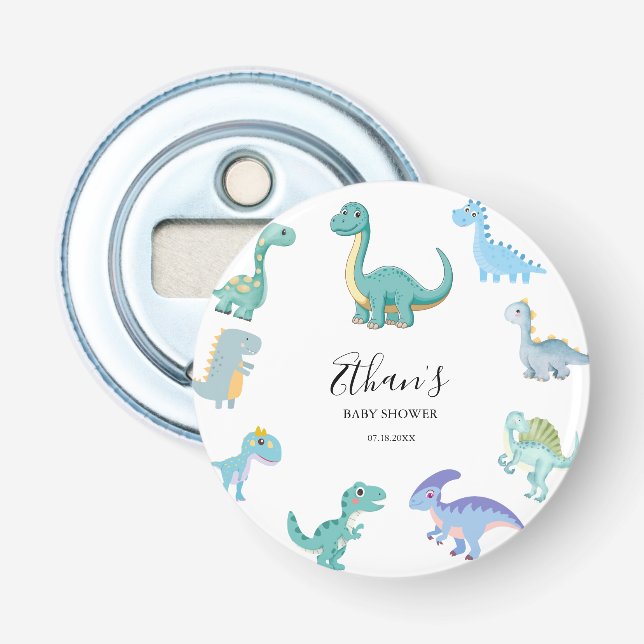Stylish Dinosaur Baby Shower White Bottle Opener (Front)