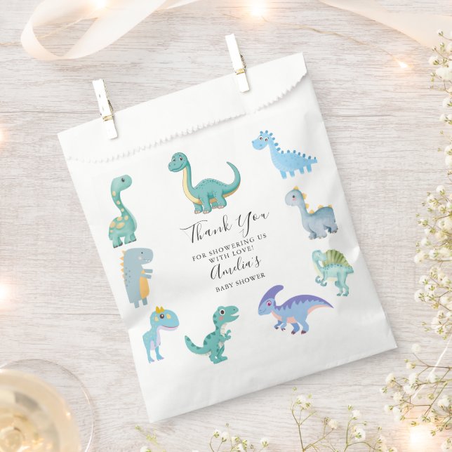 Stylish Dinosaur Baby Shower White Favour Bag (Clipped)