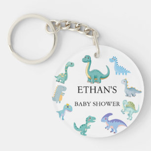 Stylish Dinosaur Baby Shower White Keychain