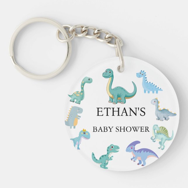 Stylish Dinosaur Baby Shower White Keychain (Front)