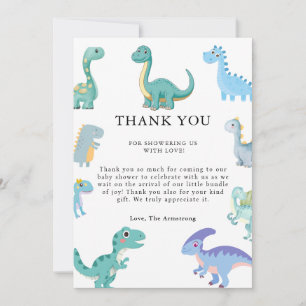Stylish Dinosaur Baby Shower White Thank You Card