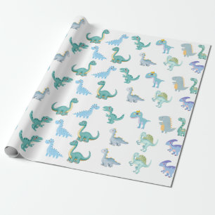 Stylish Dinosaur Baby Shower White Wrapping Paper