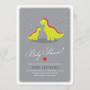 Stylish Dinosaur Grey Baby Shower Invite Rounded