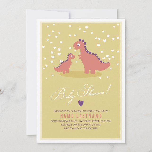 Stylish Dinosaur Yellow Pink Baby Shower Invite (Front)