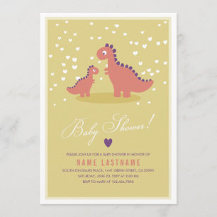 Stylish Dinosaur Yellow Pink Baby Shower Invite