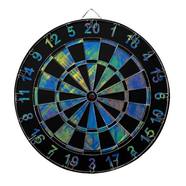 Stylish Distressed Plaid Check Blue, green, yellow Dartboard (Front)