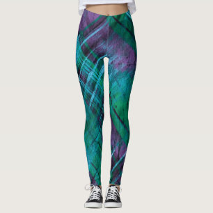 Stylish Distressed Plaid Check Purple Green Tartan Leggings