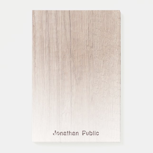 Stylish Distressed Text Elegant Brown Wood Look Post-it Notes (Front)