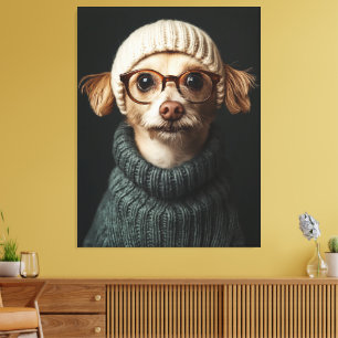 Stylish Dog in Cozy Outfit Canvas Print