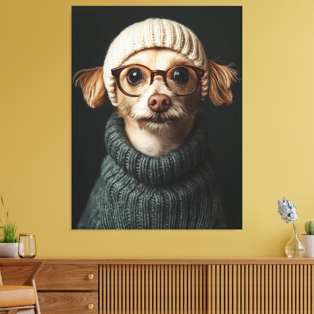 Stylish Dog in Cozy Outfit Canvas Print (Insitu(LivingRoom))