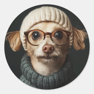 Stylish Dog in Cozy Outfit Classic Round Sticker