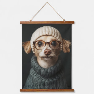 Stylish Dog in Cozy Outfit Hanging Tapestry