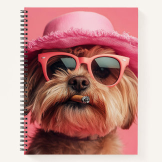 Stylish Dog in Pink Hat and Sunglasses Notebook