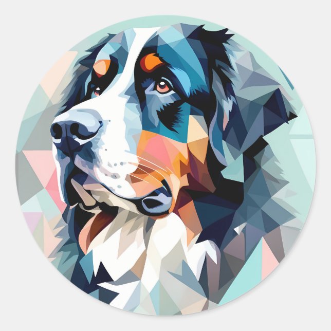 Stylish dog portrait bernese mountain classic round sticker (Front)