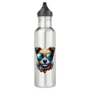 Stylish Dog With Glasses Colorful Modern Pet Art 710 Ml Water Bottle