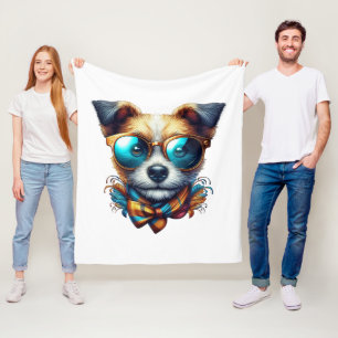 Stylish Dog With Glasses Colorful Modern Pet Art Fleece Blanket