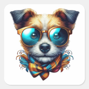 Stylish Dog With Glasses Colorful Modern Pet Art Square Sticker