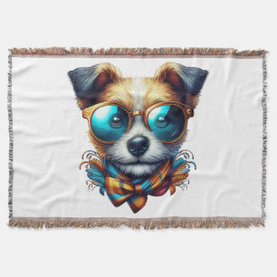 Stylish Dog With Glasses Colorful Modern Pet Art Throw Blanket