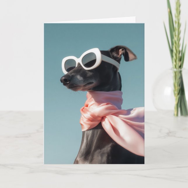 Stylish Dog With Sunglasses Scarf Card (Front)