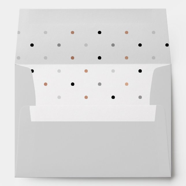 Stylish Dots | Grey with Faux Rose Gold and Black Envelopes (Back (Bottom))