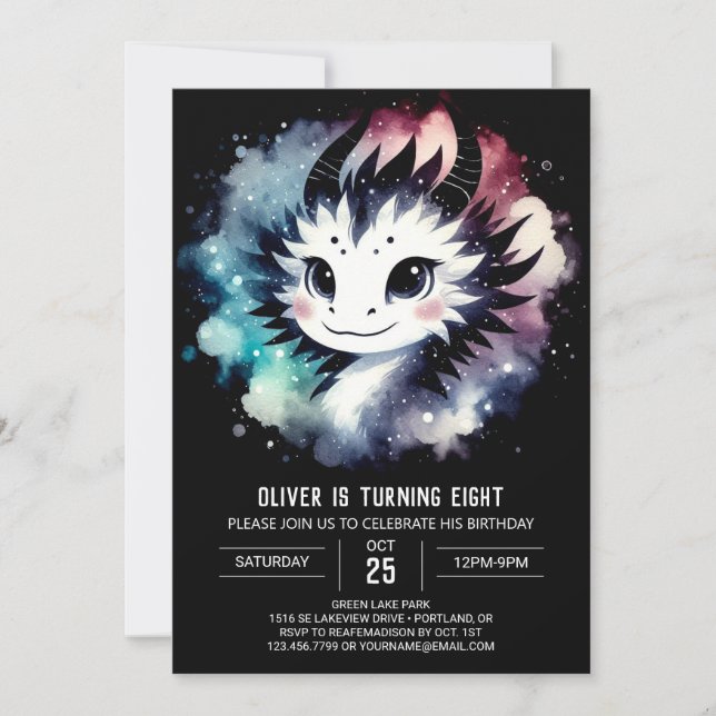  Stylish Dragon Birthday Editable Invitation (Front)