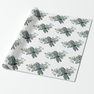 Stylish Dragonfly Chic Floral Wrapping Paper
