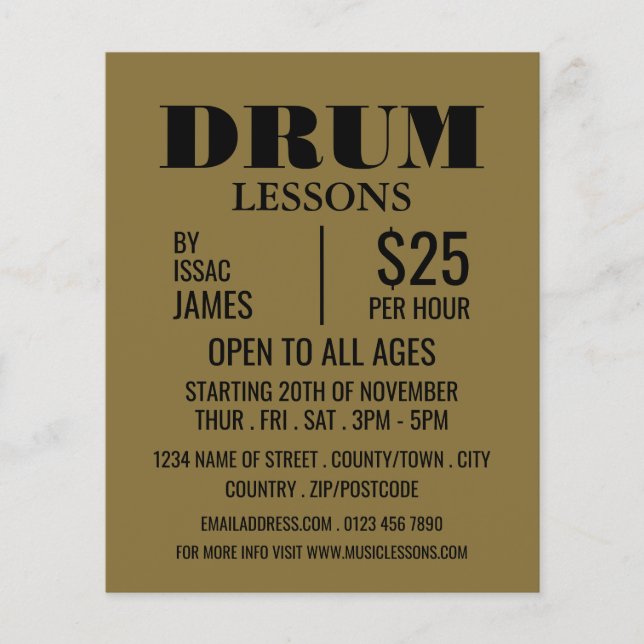 Stylish Drum Lessons Advertising Flyer (Front)