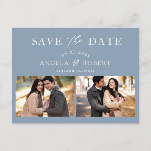 Stylish Dusty Blue 2 Photo Save the Date Postcard
