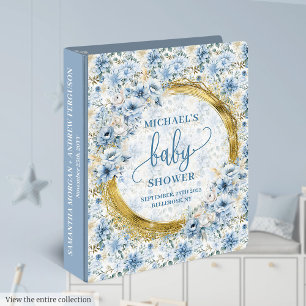 Stylish Dusty Blue Gold Baby Shower Memory Album Binder