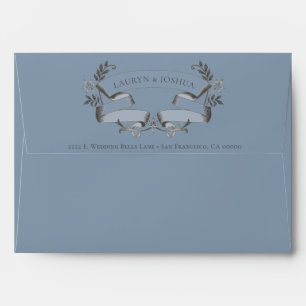 Stylish Dusty Blue Grey Text Wedding Envelope