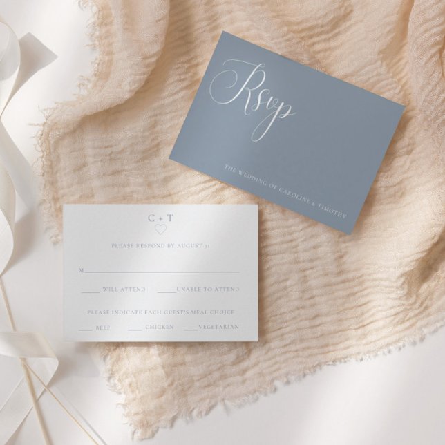 Stylish Dusty Blue Wedding Meal Choice RSVP Card (Creator Uploaded)