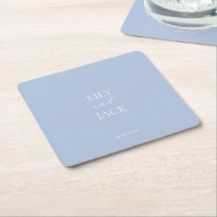 Stylish Dusty Blue & White Wedding Paper Coaster