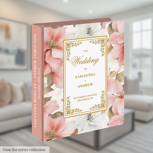 Stylish Dusty Pink Gold Wedding Memory Album Binder (Stylish Dusty Pink Gold Wedding Memory Album 3 ring binder)