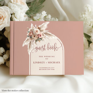 Stylish Dusty Pink Rose Pampas Arch Floral Wedding Guest Book
