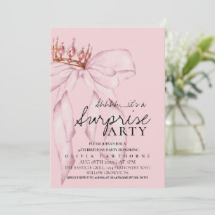 Stylish Dusty Rose Bow Surprise Birthday Party  Invitation