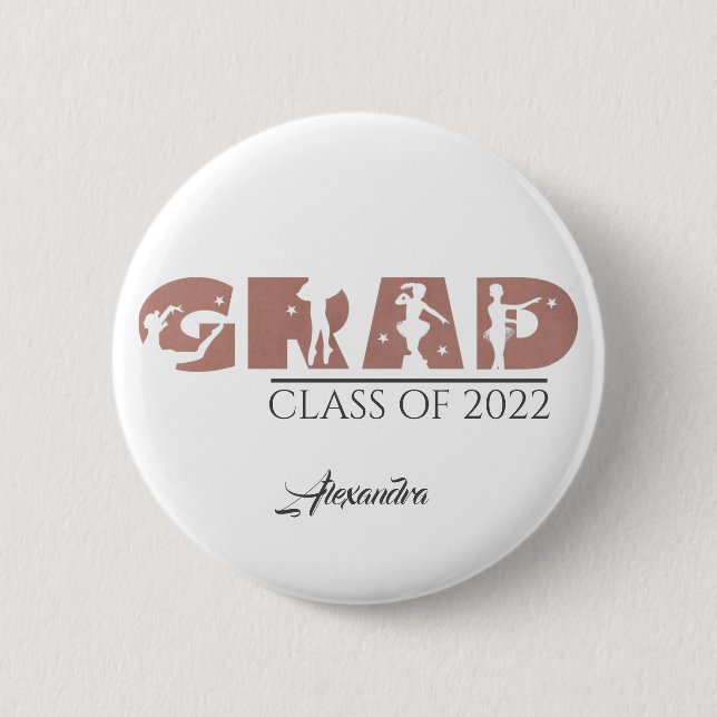 Stylish Dusty Rose Custom Text Dancing Graduation 2 Inch Round Button (Front)