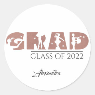 Stylish Dusty Rose Custom Text Dancing Graduation Classic Round Sticker