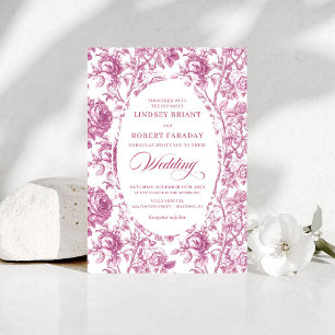 Stylish Dusty Rose Toile Roses Wedding Invitation 