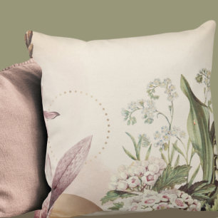 Stylish Earthy Mixed Floral Creamy Ivory Throw Pillow