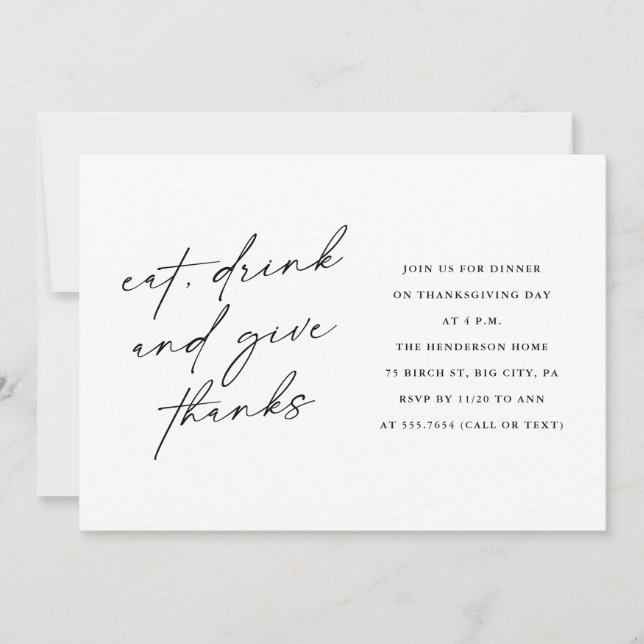 Stylish Eat Drink and Give Thanks Thanksgiving Invitation (Front)