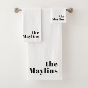 Stylish Editable Retro Modern Text Grey Bath Towel Set