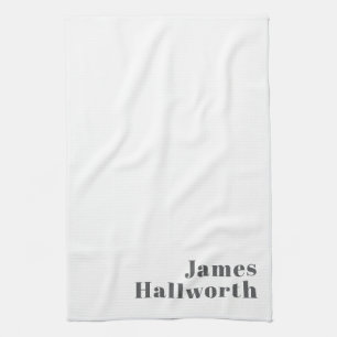 Stylish Editable Retro Modern Text   Grey Kitchen Towel