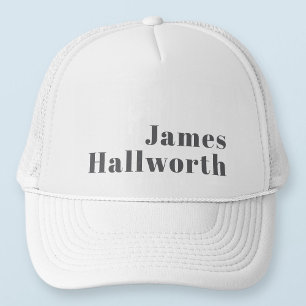 Stylish Editable Retro Modern Text Grey Trucker Hat