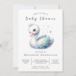 Stylish Editable Swan Baby Shower Invitation