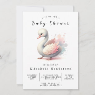 Stylish Editable Swan Baby Shower Invitation