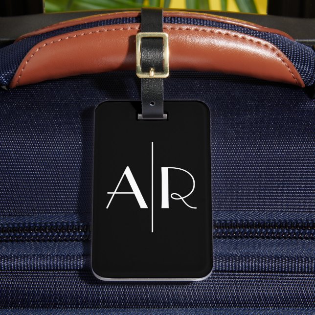 Stylish Elegant 2 Monogram Initial Black  Luggage Tag (Front Insitu 2)