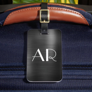Stylish Elegant 2 Monogram Initial Black Metal  Luggage Tag