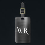Stylish Elegant 2 Monogram Initial Black Metal  Luggage Tag<br><div class="desc">Girly Stylish Modern Elegant Black Metal 2 ornament Monogram Initial Custom Personalized Personalized Luggage Bag Tag. This design featuring two (2) ornament monogram initial typography font and the reverse side address info on black brushed metallic foil look background. These are easy to customize it. Stylish gift for wedding, bridal shower,...</div>