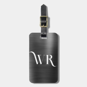 Stylish Elegant 2 Monogram Initial Black Metal  Luggage Tag